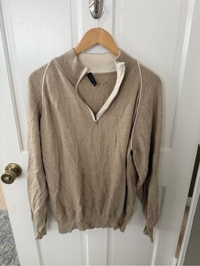 Corneliani Beige Half-Zip Cashmere Blend Sweater